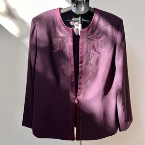 Karen Miller Women’s Open Front Beaded Blazer & Matching Tank Eggplant 16W EUC